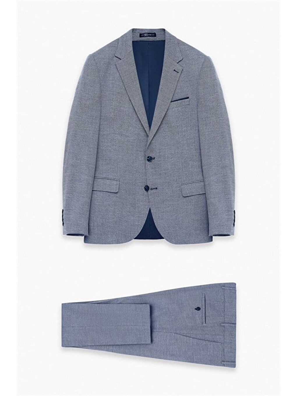 Parlament Mavi Slim Mono Yaka 6 Drop Yelekli Takım Elbise-10