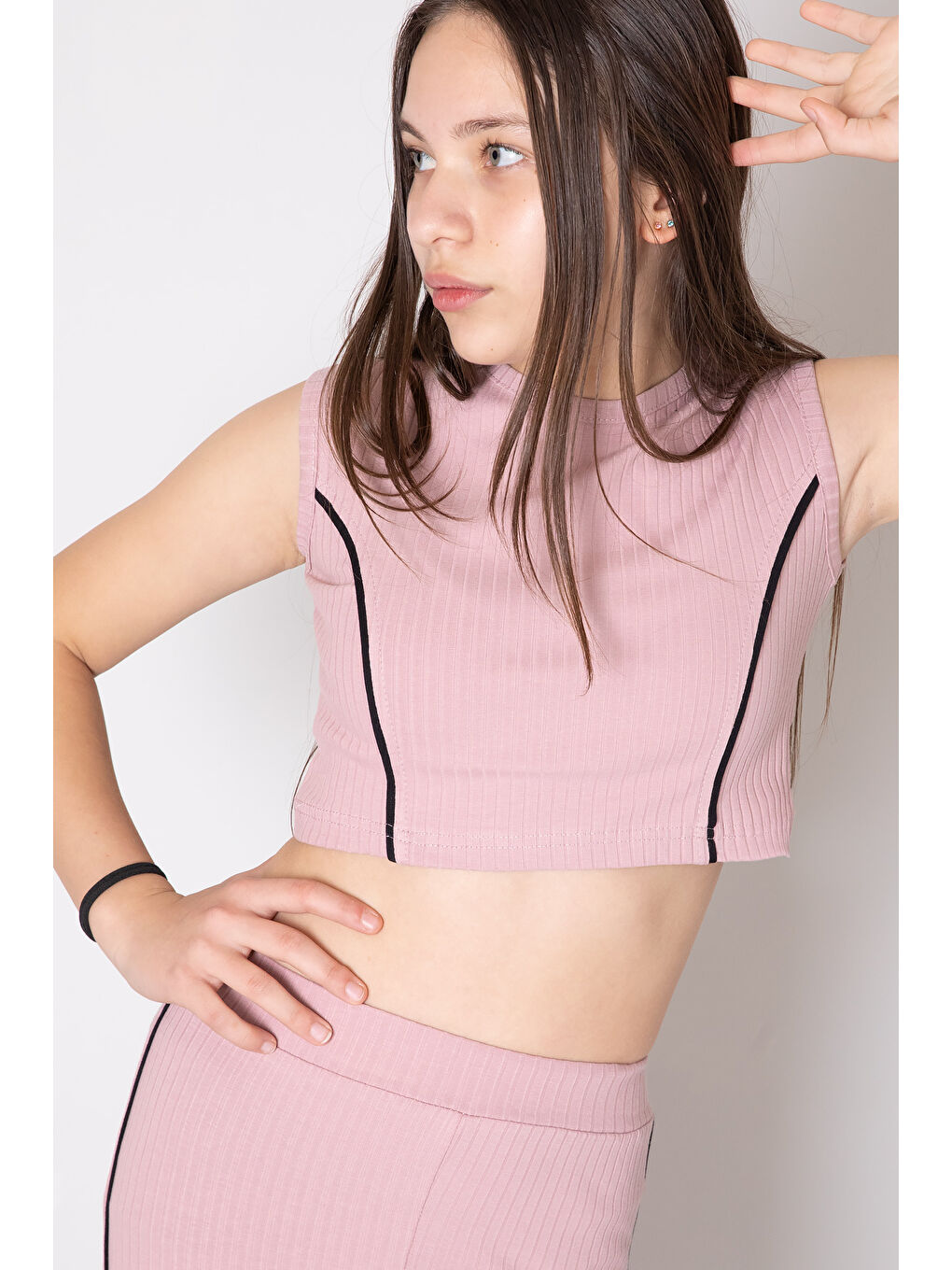 Pembe Gül Kurusu Kız Çocuk Tatylı Croplu 2'li Takım 20248-2