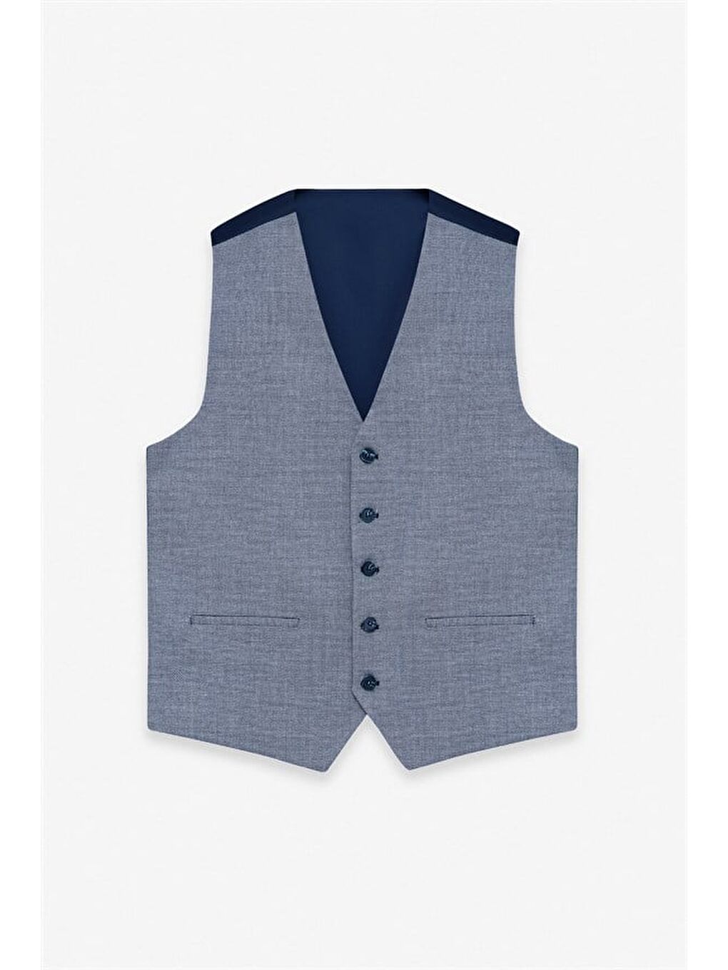 Parlament Mavi Slim Mono Yaka 6 Drop Yelekli Takım Elbise-11