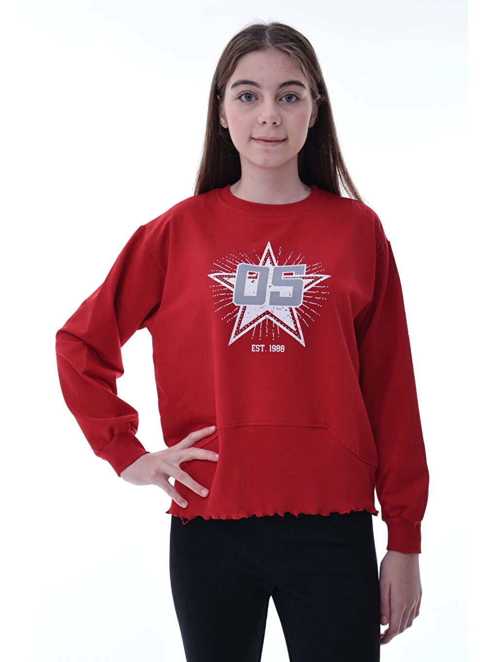 Kırmızı Yıldız Baskılı Kız Çocuk Sweat 2010
