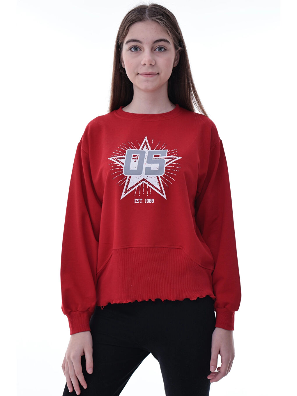 Kırmızı Yıldız Baskılı Kız Çocuk Sweat 2010-1