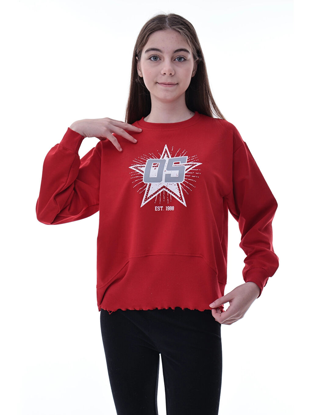 Kırmızı Yıldız Baskılı Kız Çocuk Sweat 2010-2
