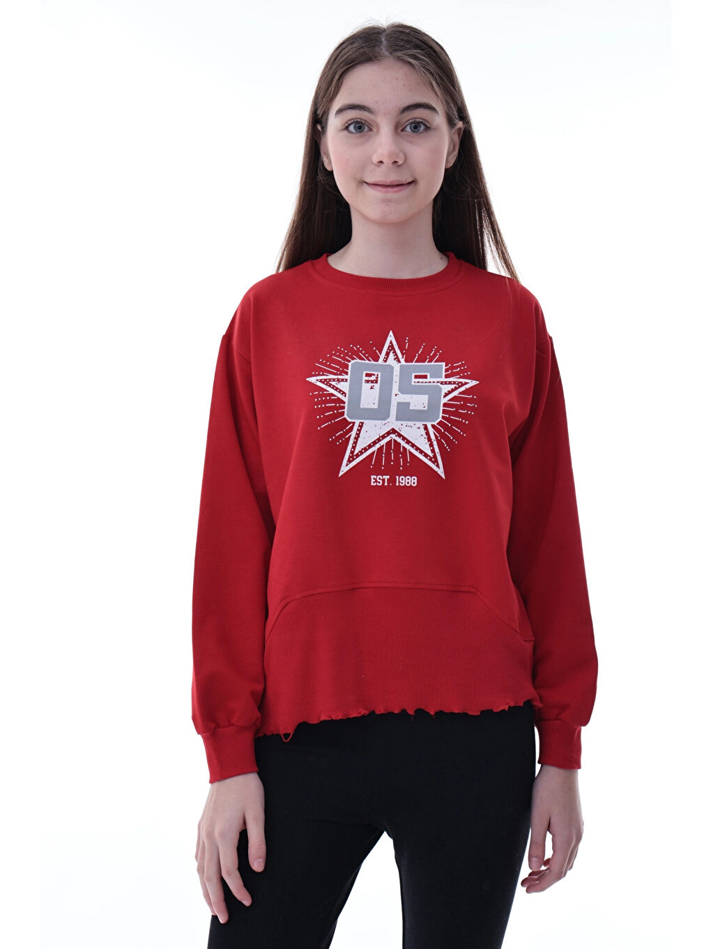 Kırmızı Yıldız Baskılı Kız Çocuk Sweat 2010-3