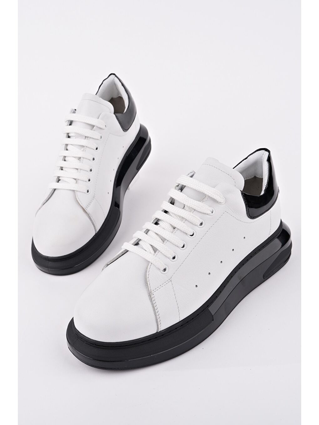 Beyaz LORD Bağcıklı Hakiki Deri Kalın Taban Erkek Günlük Sneaker Spor Ayakkabı