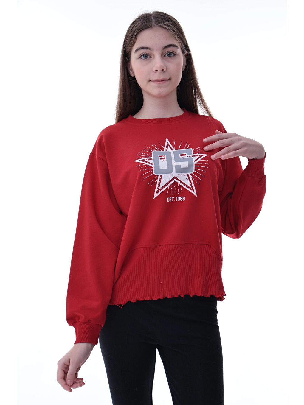 Kırmızı Yıldız Baskılı Kız Çocuk Sweat 2010-4