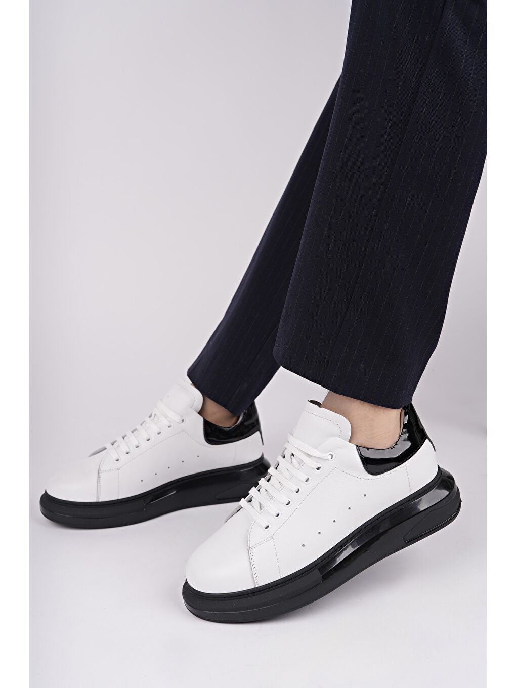 Beyaz LORD Bağcıklı Hakiki Deri Kalın Taban Erkek Günlük Sneaker Spor Ayakkabı-4