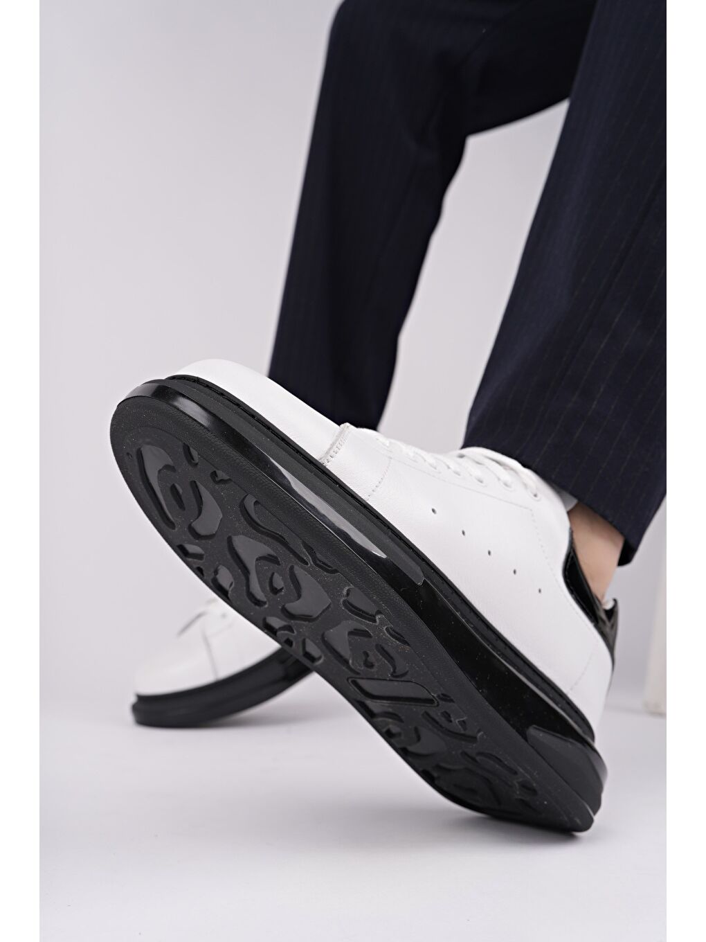 Beyaz LORD Bağcıklı Hakiki Deri Kalın Taban Erkek Günlük Sneaker Spor Ayakkabı-5