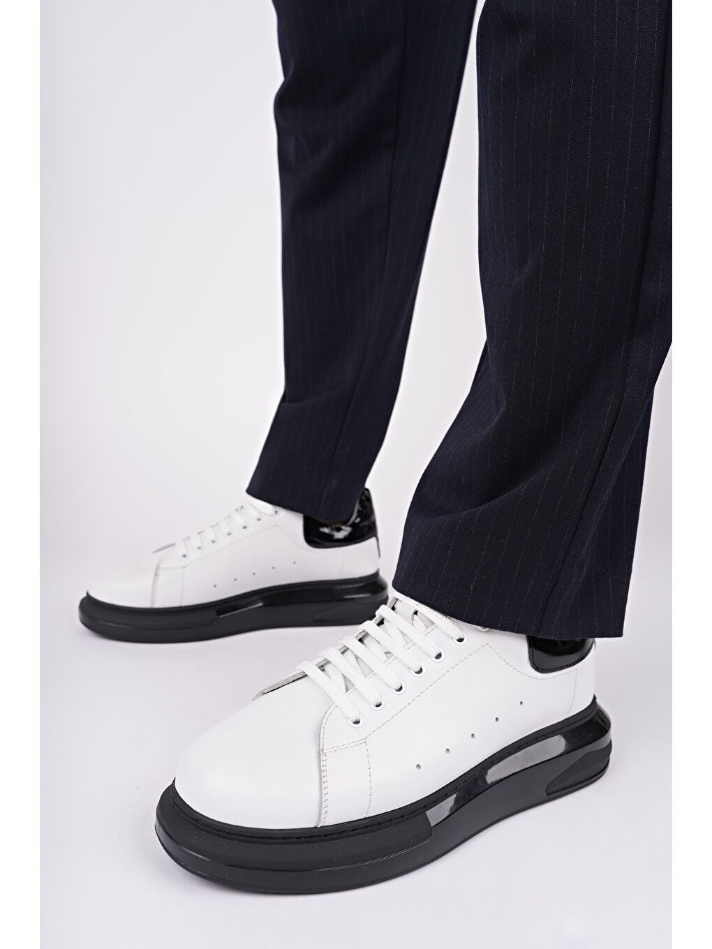 Beyaz LORD Bağcıklı Hakiki Deri Kalın Taban Erkek Günlük Sneaker Spor Ayakkabı-7