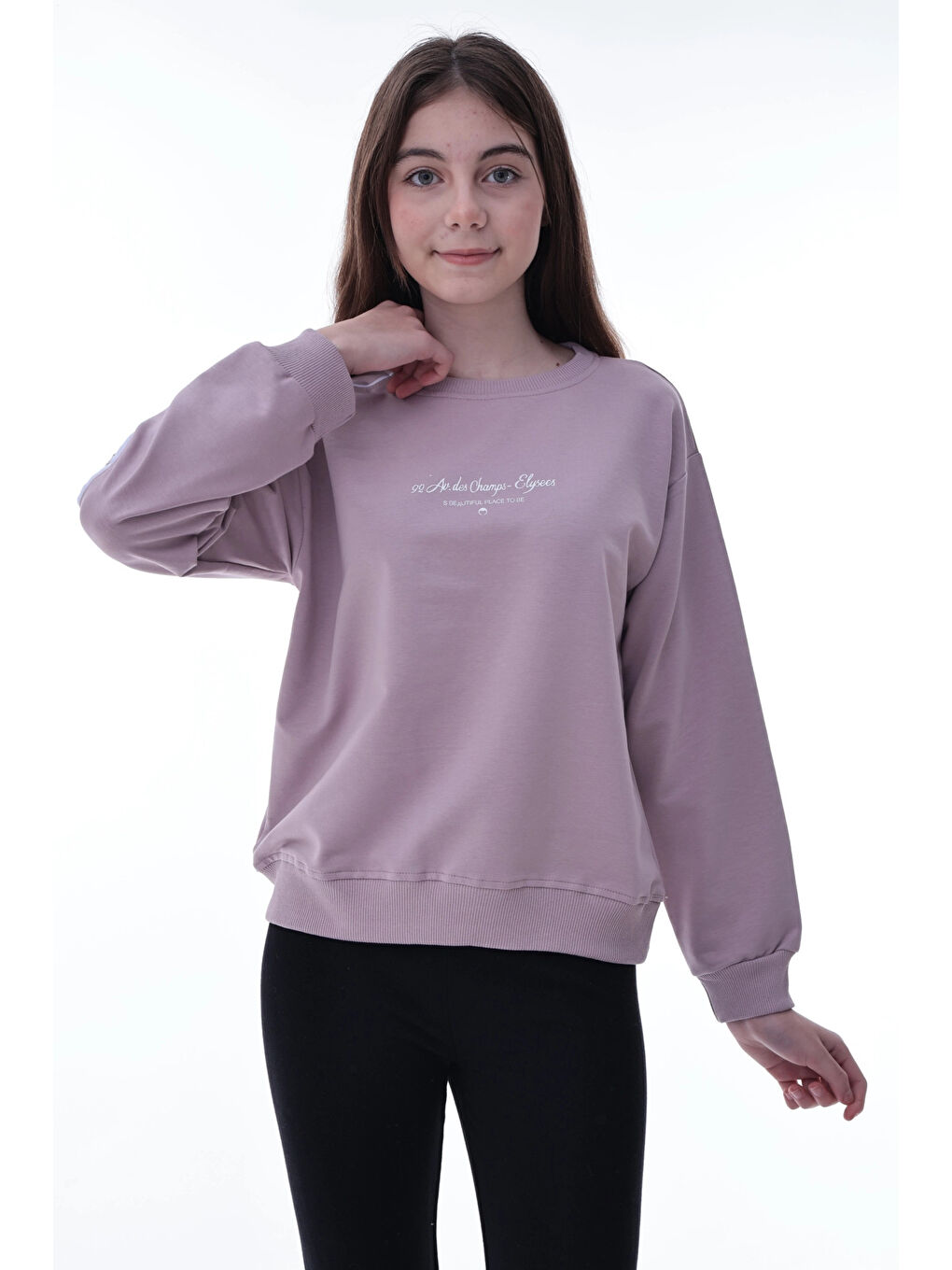 Pembe Kolu Biyeli Baskılı Kız Çocuk Sweat 2012-4