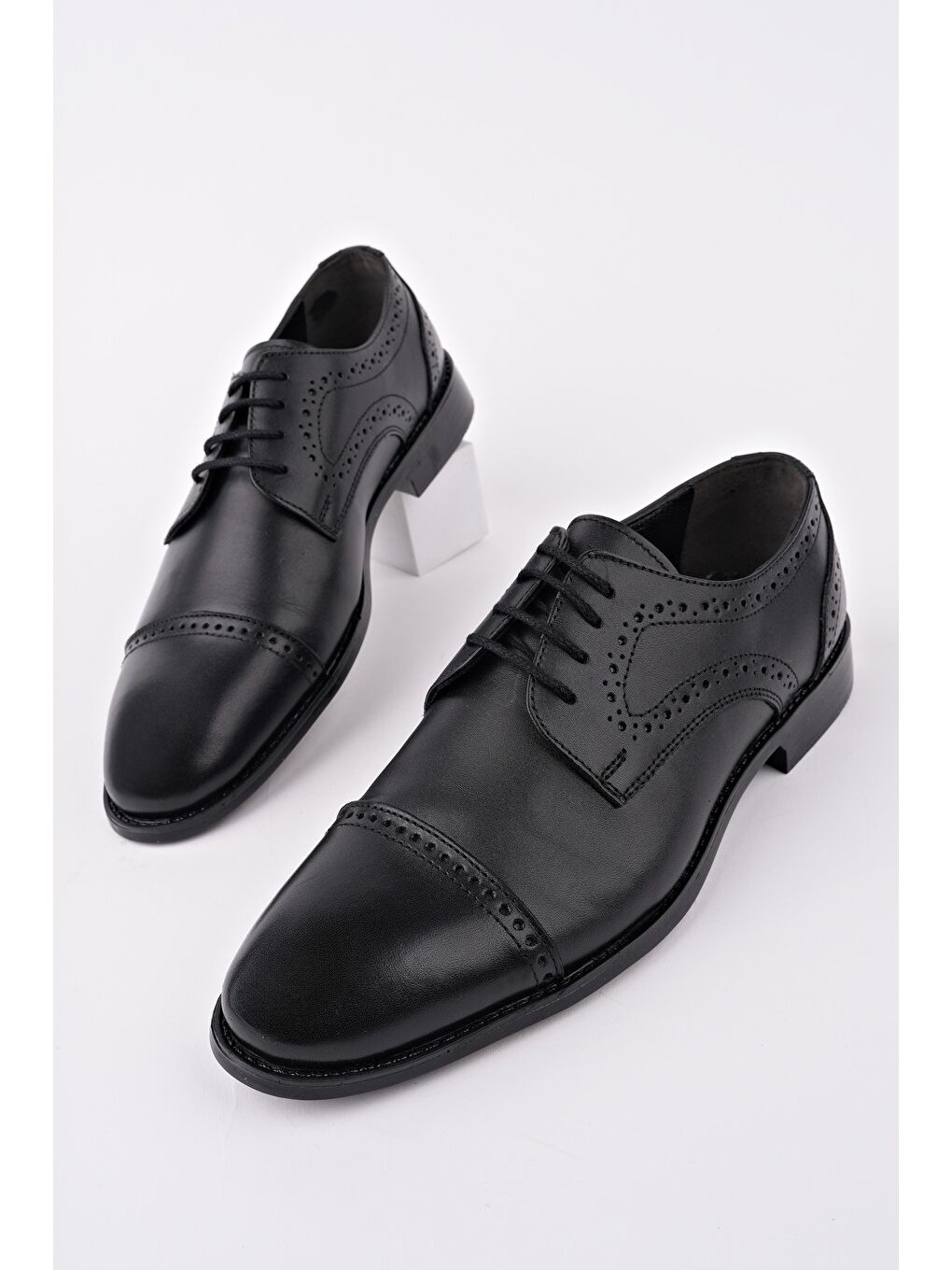 Siyah PANKOV Hakiki Deri Klasik Günlük Ortopedik Bağcıklı Erkek Ayakkabı-1