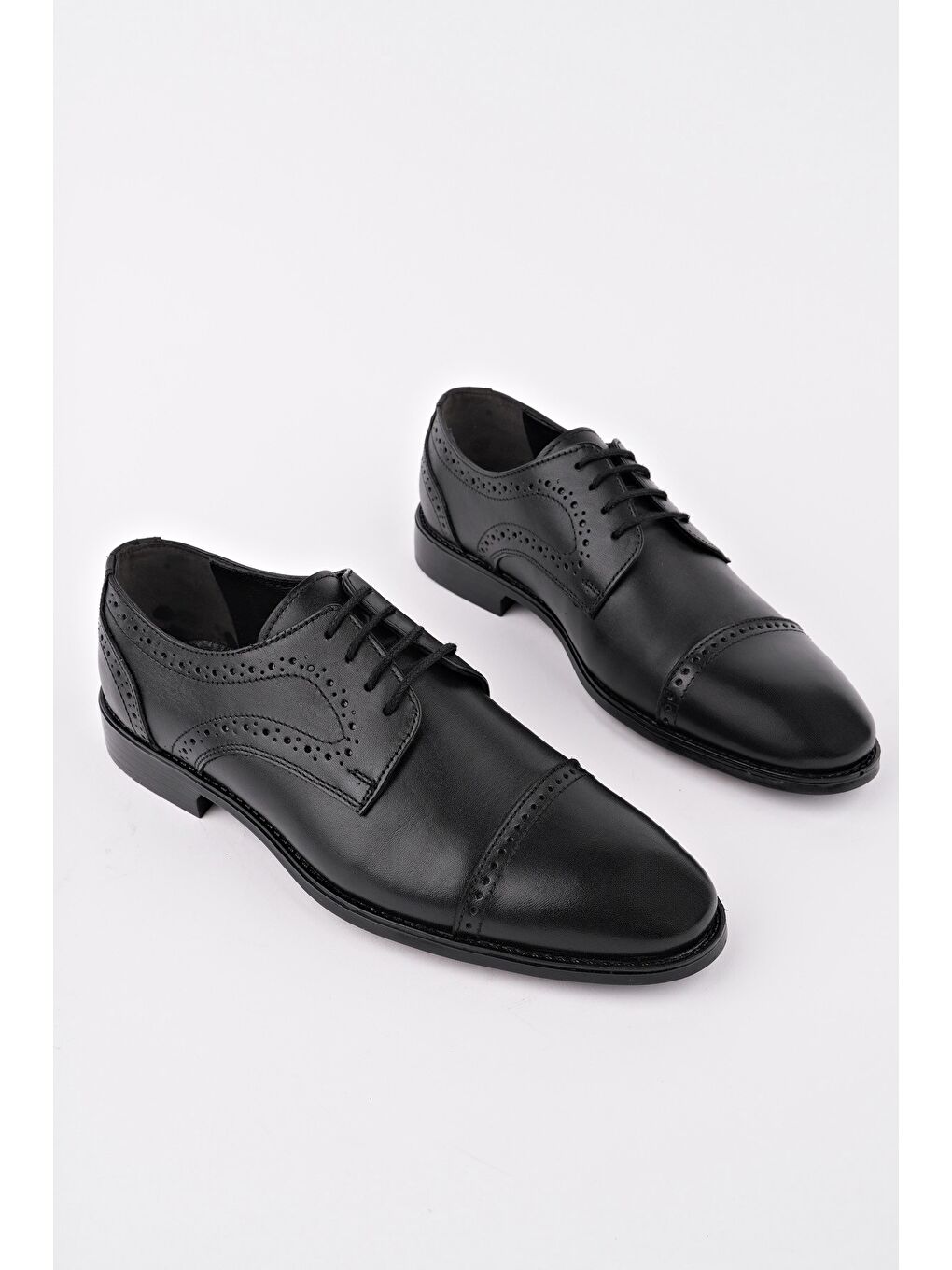 Siyah PANKOV Hakiki Deri Klasik Günlük Ortopedik Bağcıklı Erkek Ayakkabı-2