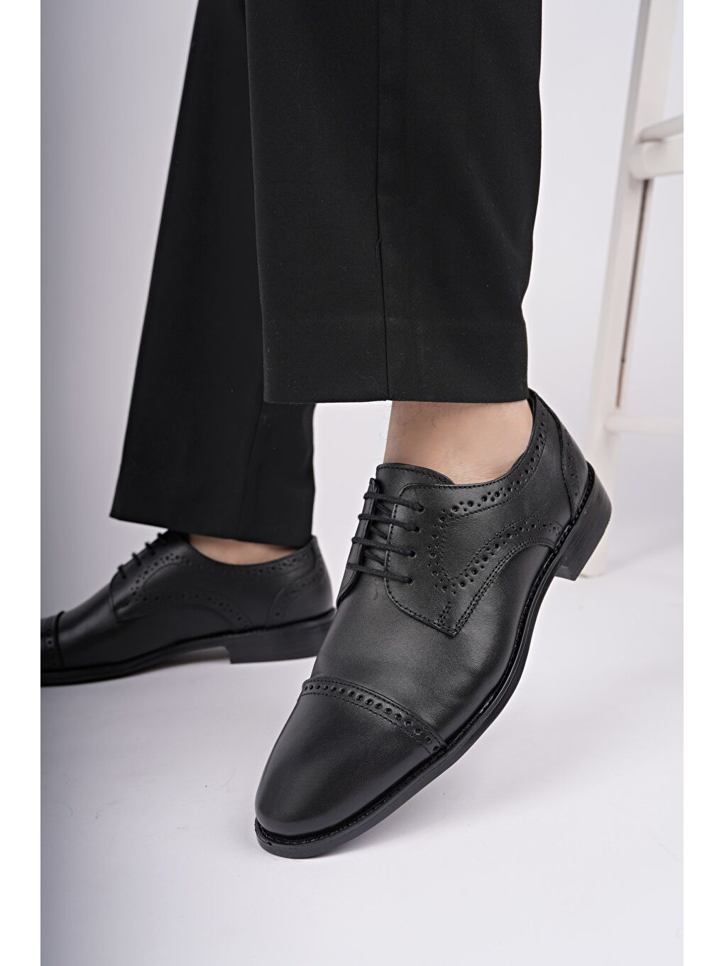 Siyah PANKOV Hakiki Deri Klasik Günlük Ortopedik Bağcıklı Erkek Ayakkabı-4