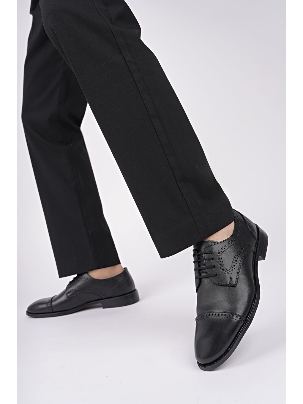 Siyah PANKOV Hakiki Deri Klasik Günlük Ortopedik Bağcıklı Erkek Ayakkabı-5