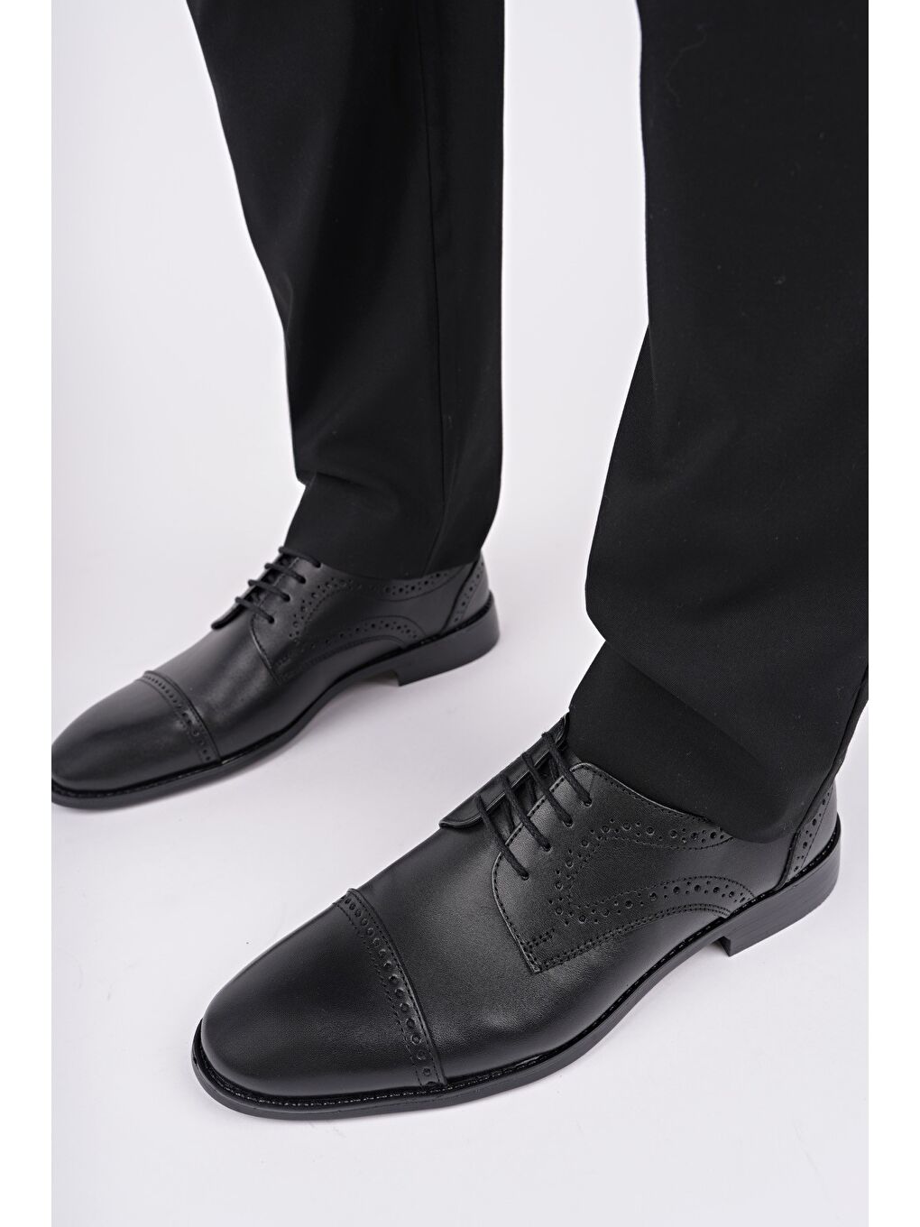 Siyah PANKOV Hakiki Deri Klasik Günlük Ortopedik Bağcıklı Erkek Ayakkabı-6