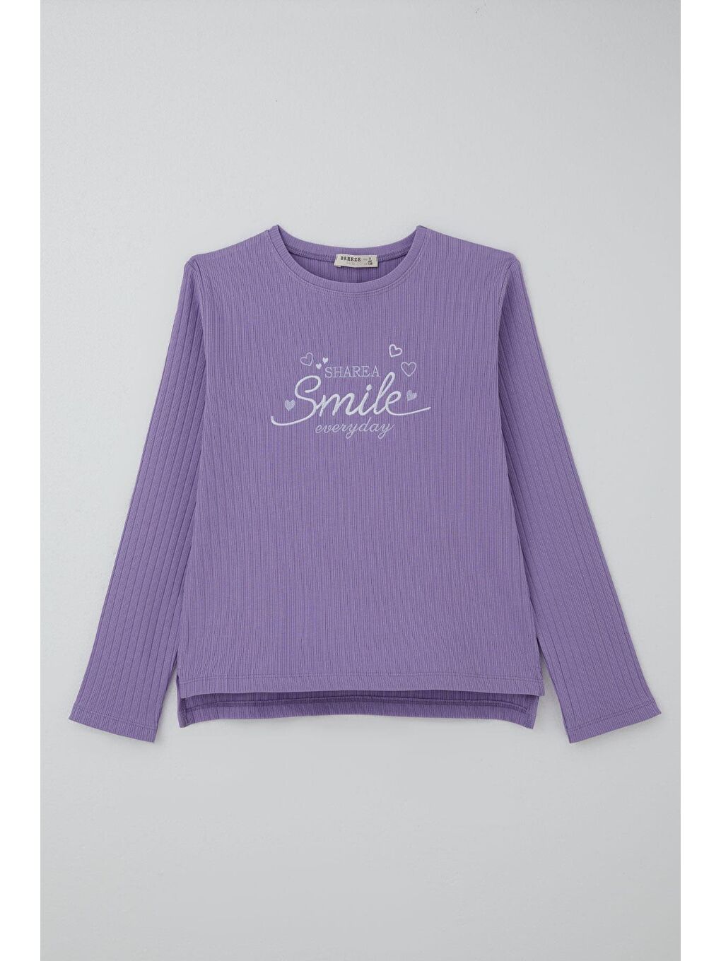 Kız Çocuk Pantolonlu Takım Yazı & Kalp Nakışlı Pantolonu Fiyonk Aksesuarlı Lila (4-8 Yaş)-1