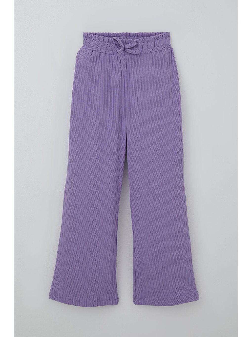 Kız Çocuk Pantolonlu Takım Yazı & Kalp Nakışlı Pantolonu Fiyonk Aksesuarlı Lila (4-8 Yaş)-2