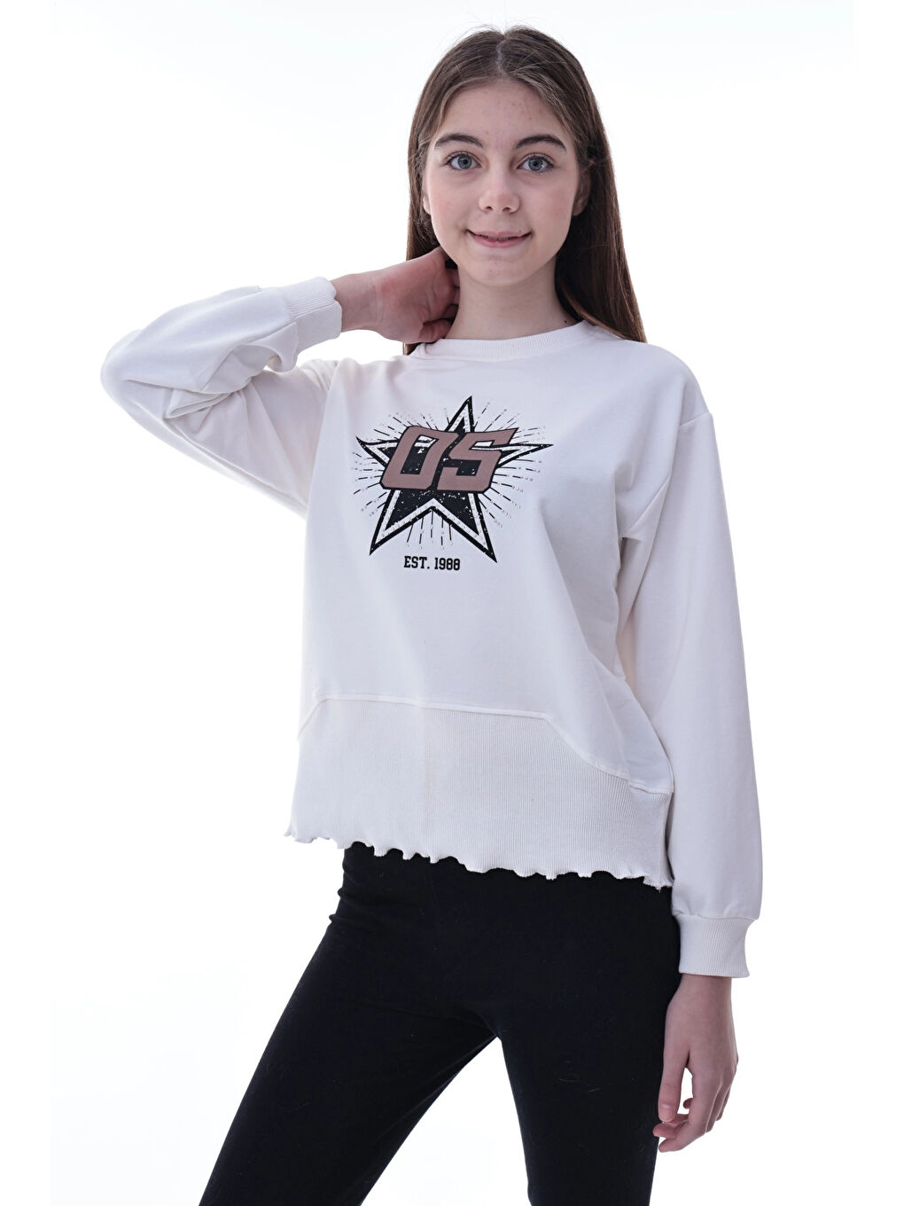 Ekru Yıldız Baskılı Kız Çocuk Sweat 2010