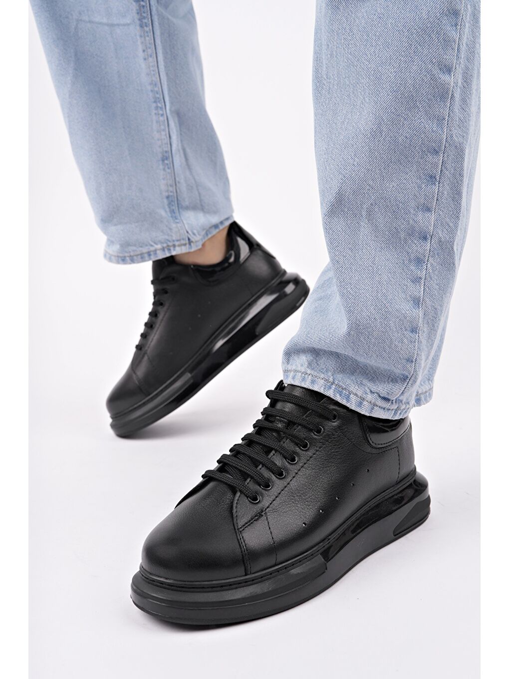 Siyah LORD Bağcıklı Hakiki Deri Kalın Taban Erkek Günlük Sneaker Spor Ayakkabı-4