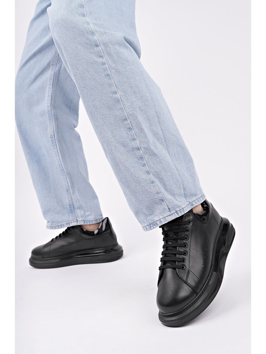 Siyah LORD Bağcıklı Hakiki Deri Kalın Taban Erkek Günlük Sneaker Spor Ayakkabı-5