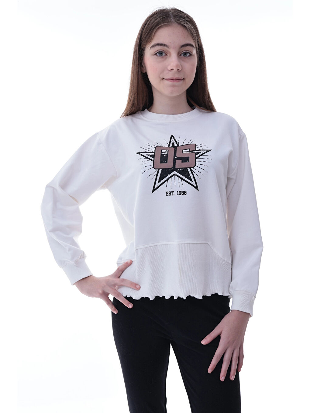 Ekru Yıldız Baskılı Kız Çocuk Sweat 2010-2
