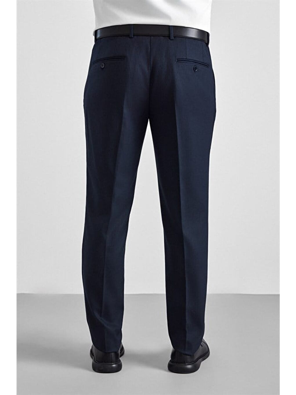 Lacivert Slim Sivri Yaka Kazayağı Armürlü Kapaklı Cep Standart 6 Drop Takım Elbise-6