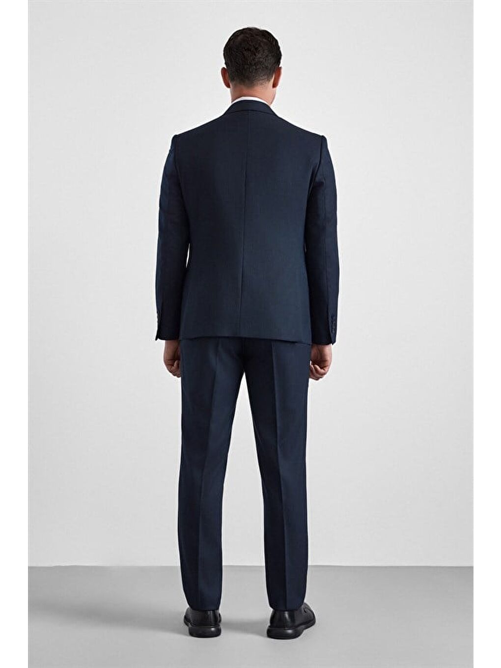 Lacivert Slim Sivri Yaka Kazayağı Armürlü Kapaklı Cep Standart 6 Drop Takım Elbise-7