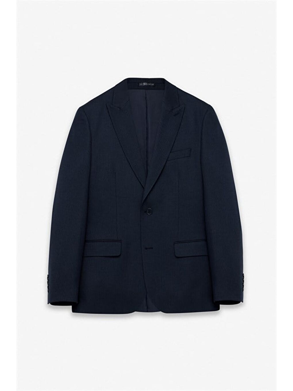 Lacivert Slim Sivri Yaka Kazayağı Armürlü Kapaklı Cep Standart 6 Drop Takım Elbise-8