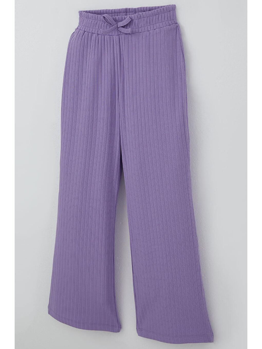 Kız Çocuk Pantolonlu Takım Yazı & Kalp Nakışlı Pantolonu Fiyonk Aksesuarlı Lila (4-8 Yaş)-6