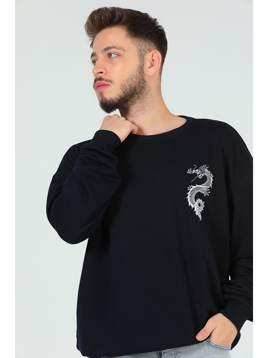 Mishar İtalia Lacivert Erkek Bisiklet Yaka Baskılı Sweatshirt - 1