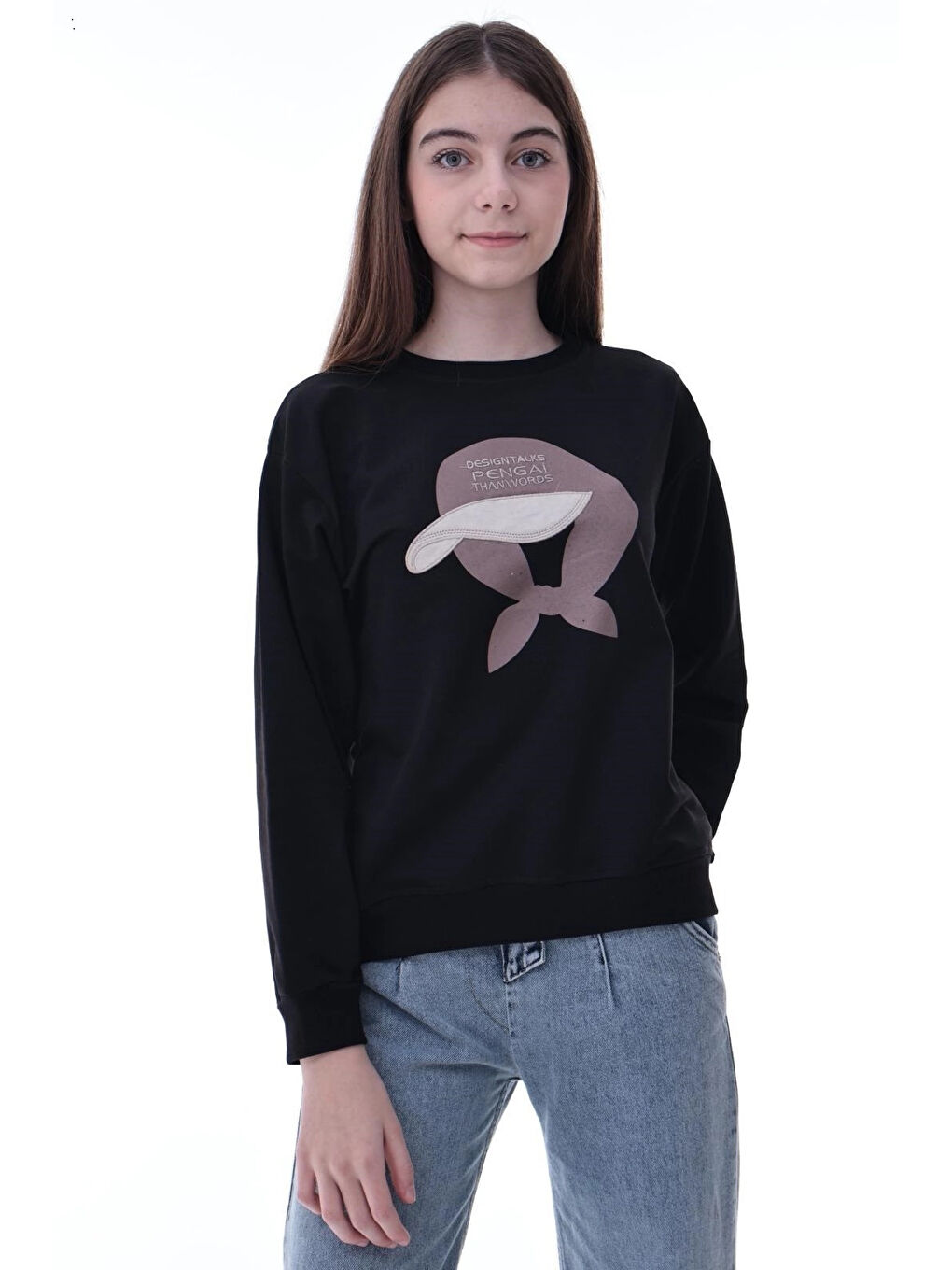 Siyah Şapka Baskılı Kız Çocuk Sweat 2049-1