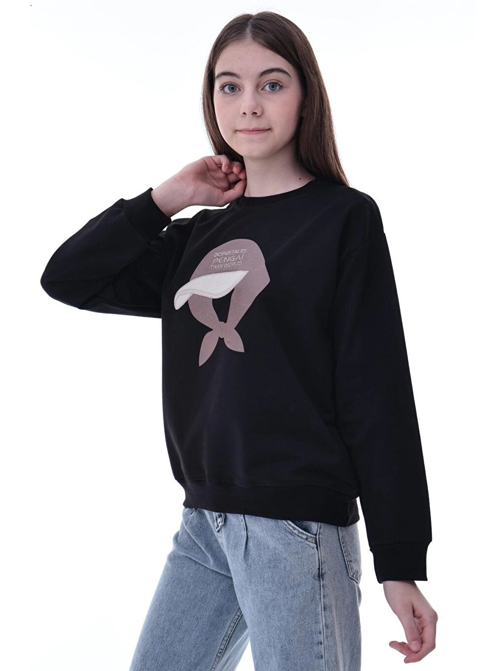 Siyah Şapka Baskılı Kız Çocuk Sweat 2049-2