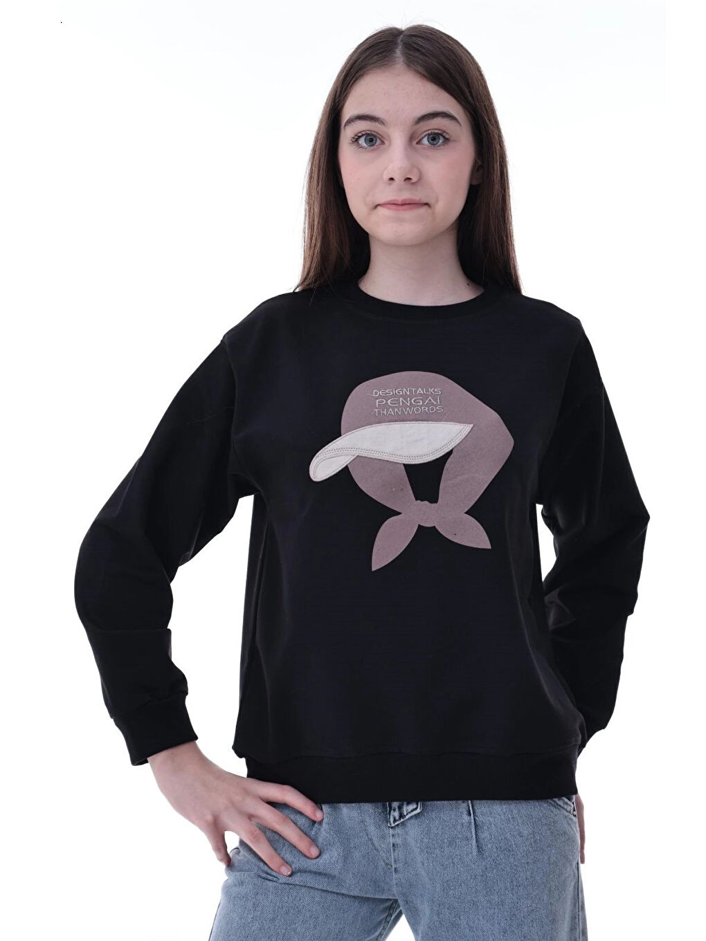 Siyah Şapka Baskılı Kız Çocuk Sweat 2049-3