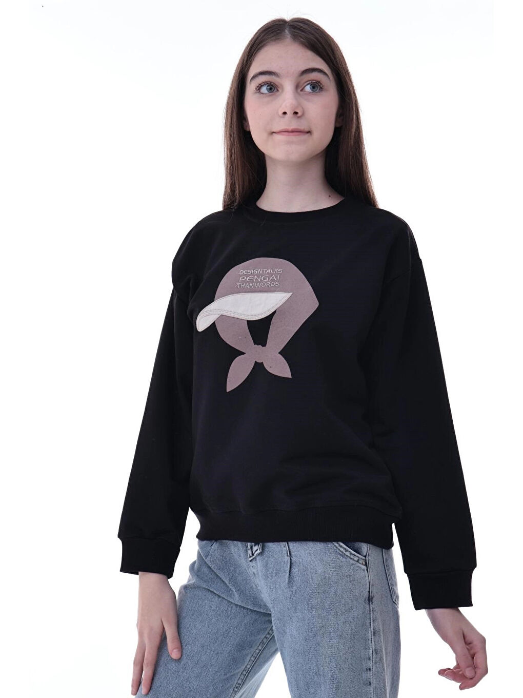 Siyah Şapka Baskılı Kız Çocuk Sweat 2049-4