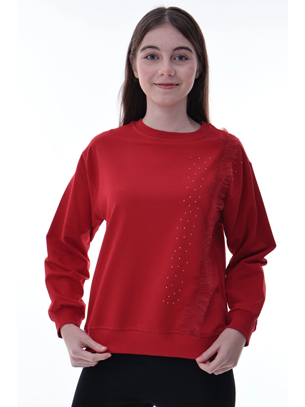 Kırmızı Taş Detaylı Kız Çocuk Sweat 2011-2