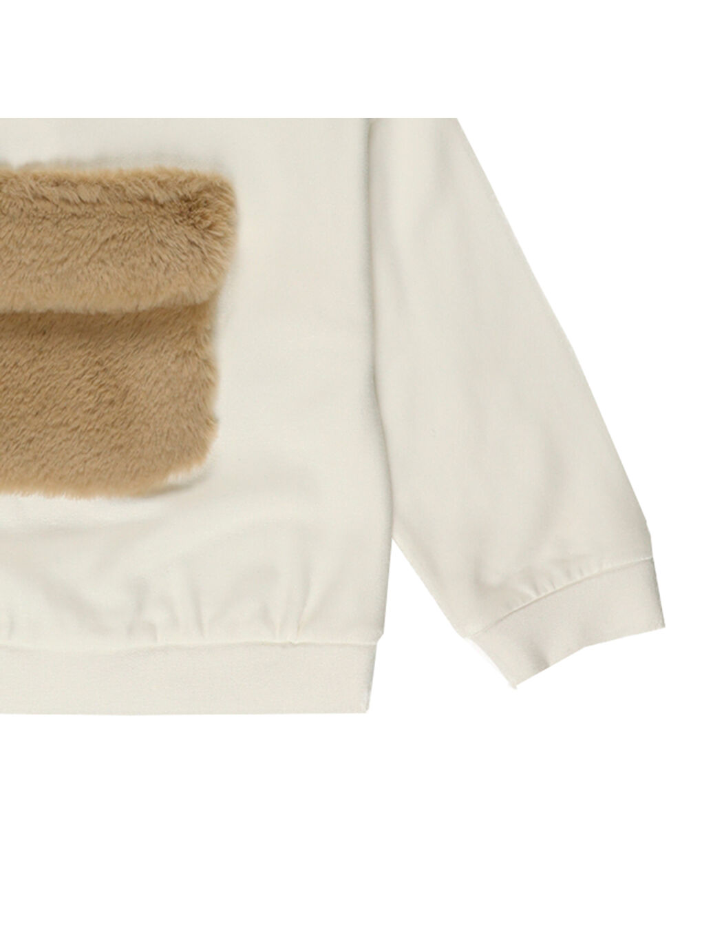 Ekru Kız Çocuk Pelüş Cep Detaylı Sweatshirt-1