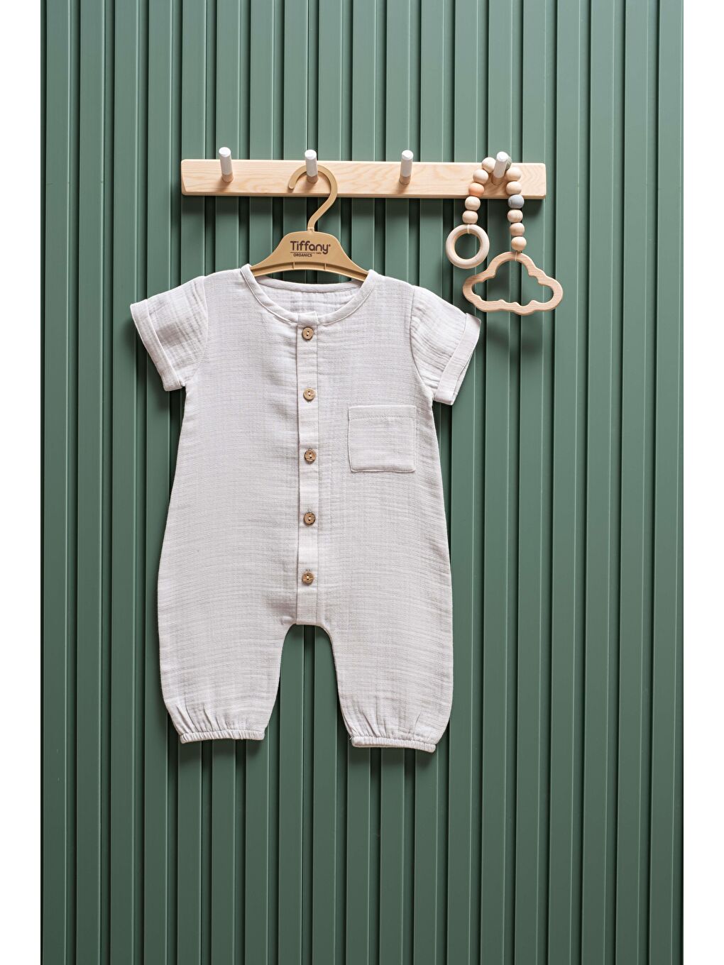 Gri Yazlık Müslin Uzun Tulum Kısa Kollu 6 24 Ay %100 Pamuk