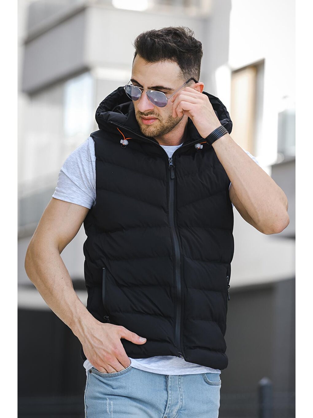 Oksit Siyah Giaco Slim Fit Kapüşonlu Suya Dayanıklı Puffer Erkek Şişme Yelek - 1