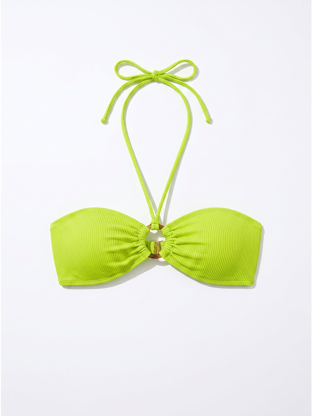 Yeşil Reps Boyundan Bağlamalı Tek Üst Bikini
