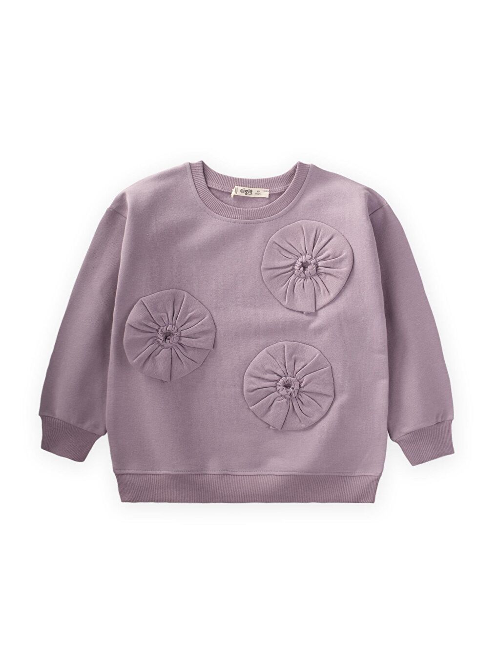 CİGİT Mor Aplikeli Kız Sweatshirt 2-10 Yaş Eflatun