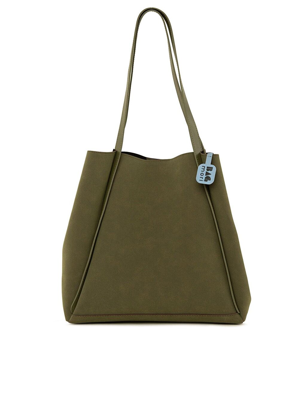 Haki Deri Askı Şeritli Nubuk Büyük Tote Çanta