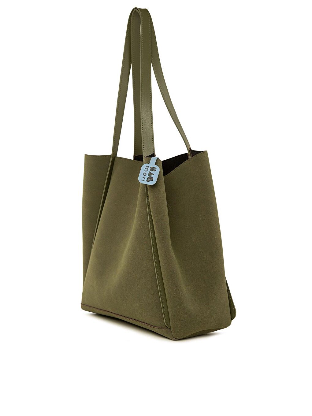 Haki Deri Askı Şeritli Nubuk Büyük Tote Çanta-1