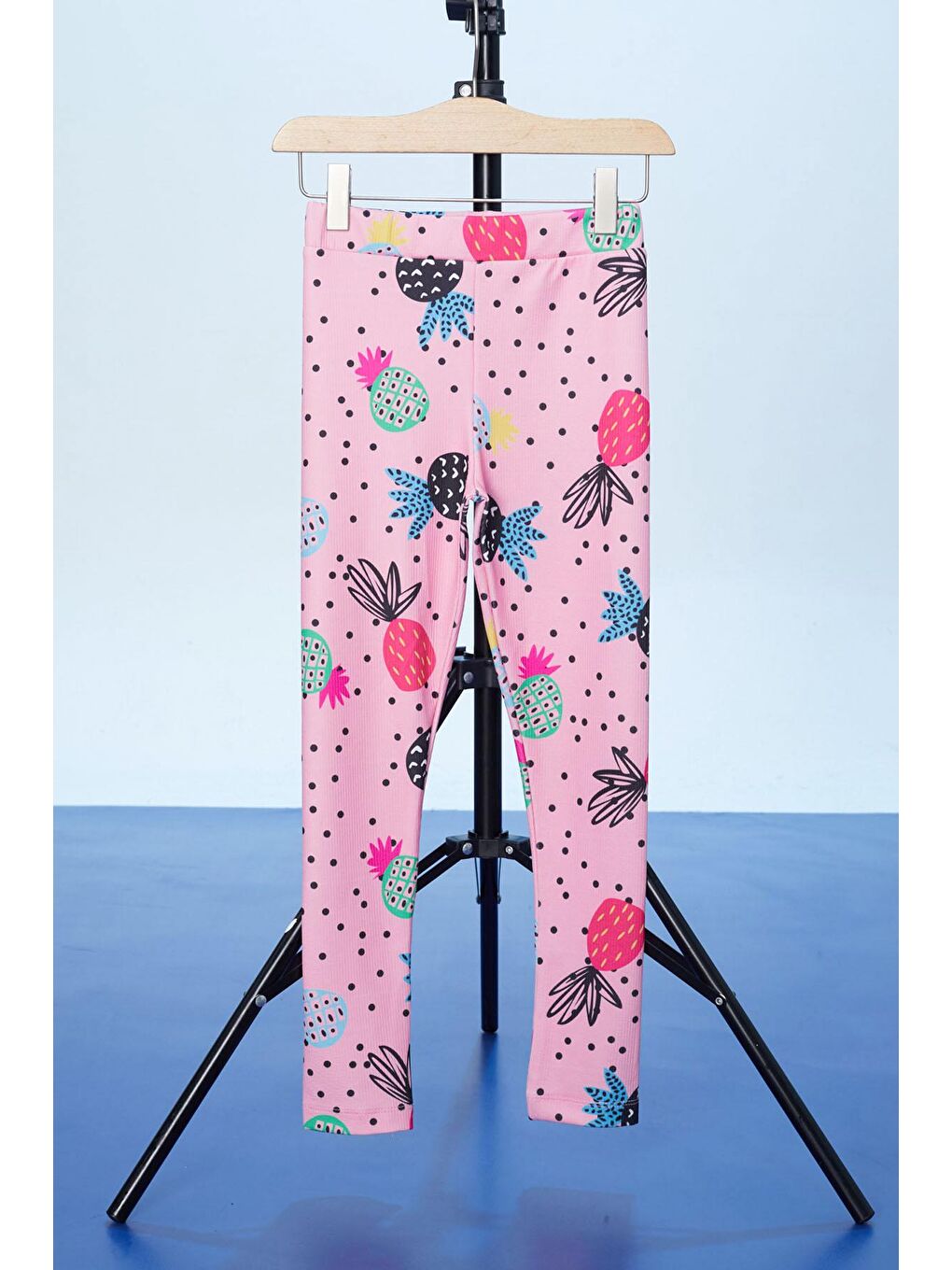 Pembe Puantiyeli Ananas Baskılı Kız Çocuk Fitilli Tayt 18304