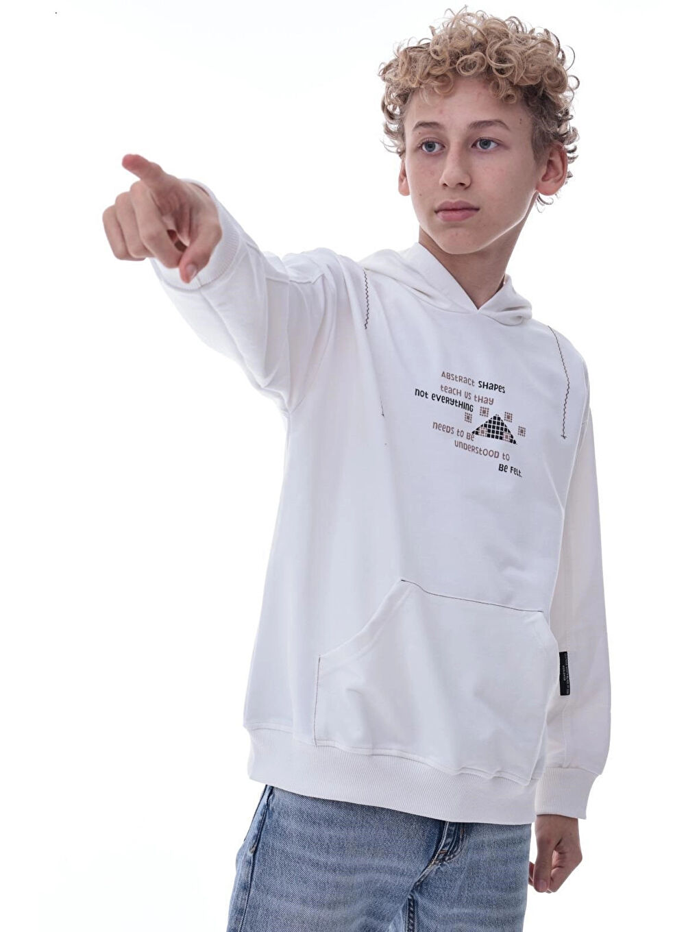 Ekru Baskılı Kapüşonlu Erkek Çocuk Sweat 2015