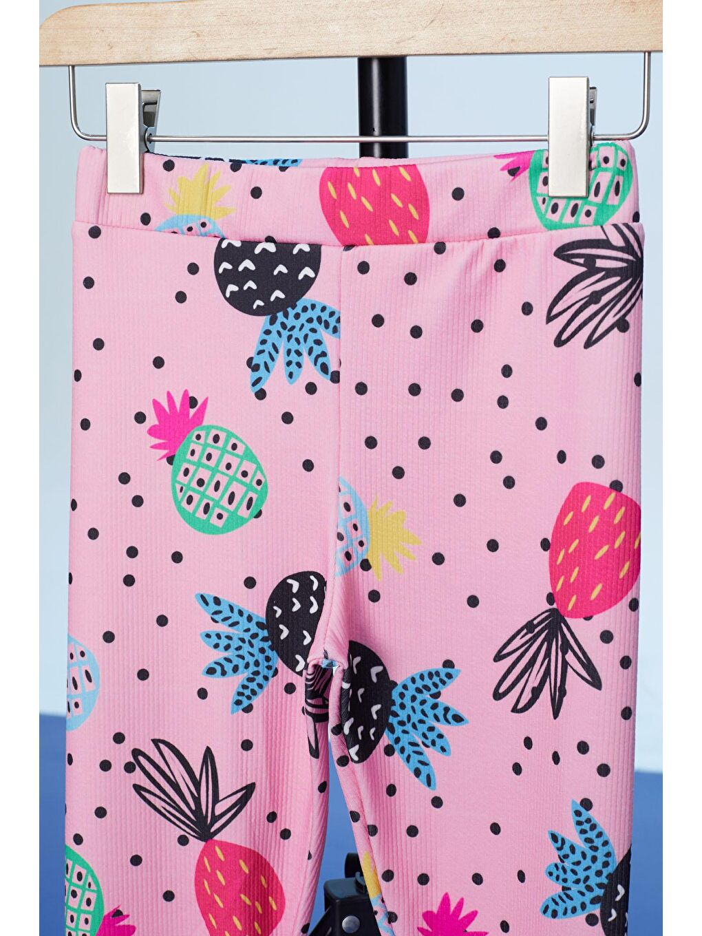 Pembe Puantiyeli Ananas Baskılı Kız Çocuk Fitilli Tayt 18304-1