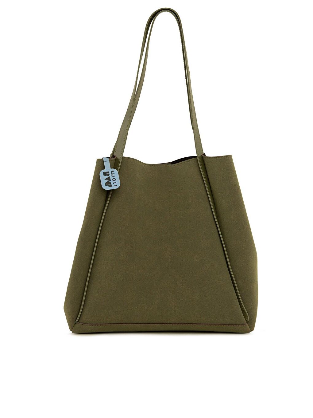 Haki Deri Askı Şeritli Nubuk Büyük Tote Çanta-2