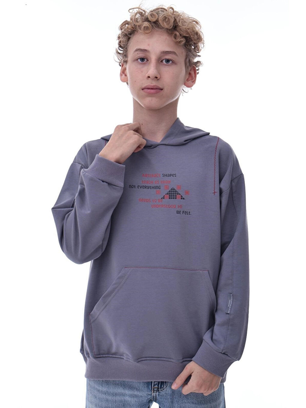 Gri Baskılı Kapüşonlu Erkek Çocuk Sweat 2015