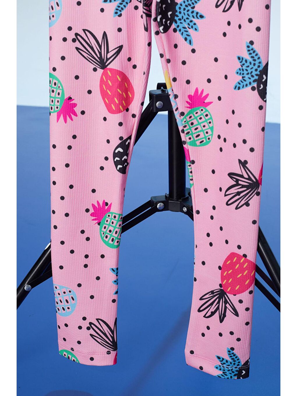Pembe Puantiyeli Ananas Baskılı Kız Çocuk Fitilli Tayt 18304-2