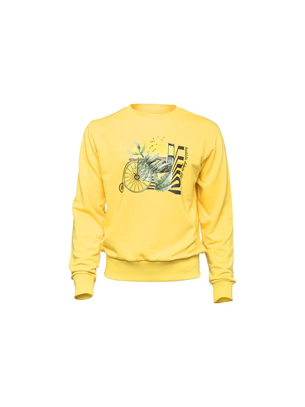 Sarı Nature Boğazda Bisiklet Erkek Sweatshirt