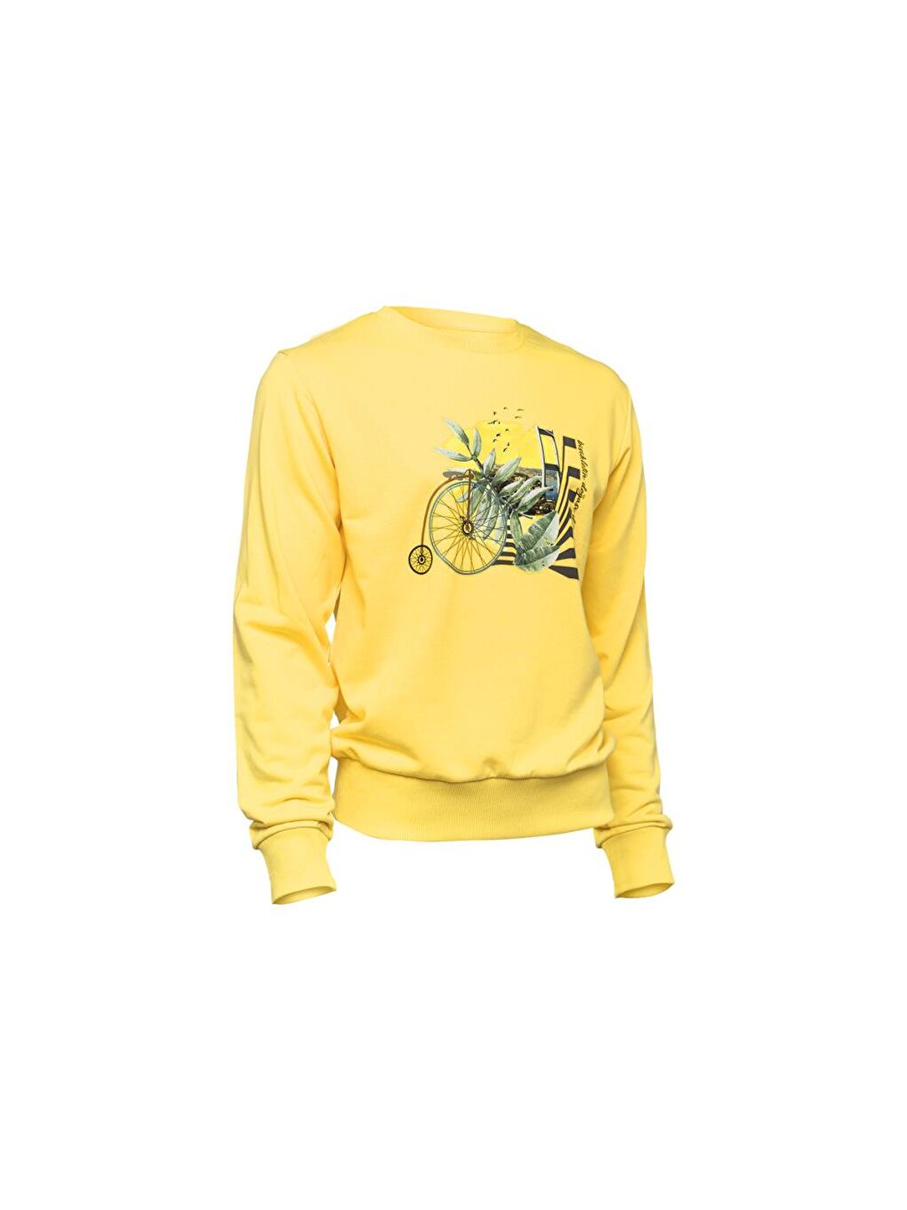 Sarı Nature Boğazda Bisiklet Erkek Sweatshirt-1