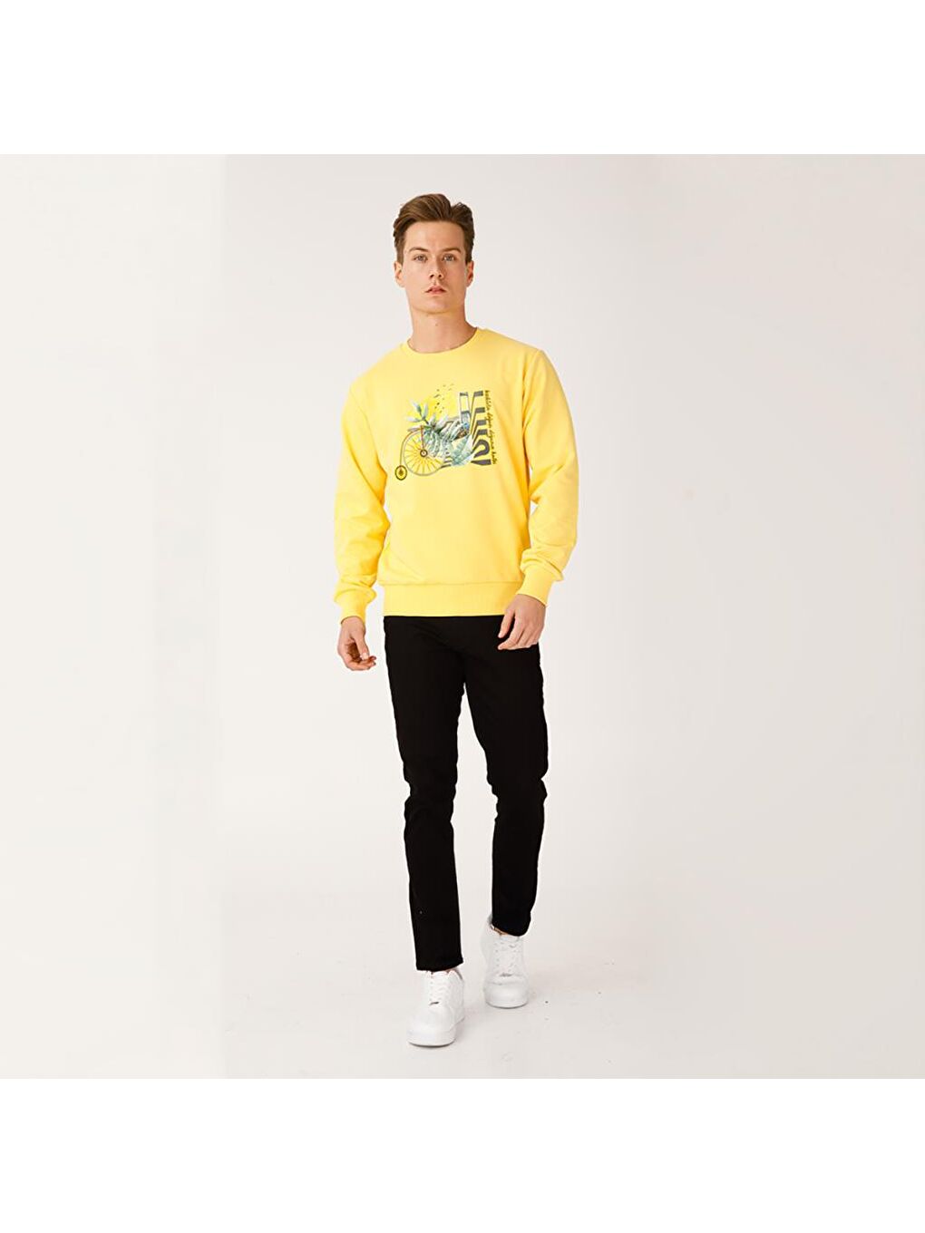 Sarı Nature Boğazda Bisiklet Erkek Sweatshirt-3